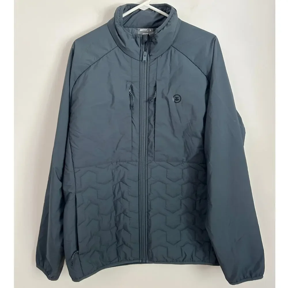Jetty Men's Packable Insulated Jacket Gray Blue Full Zip Size Large